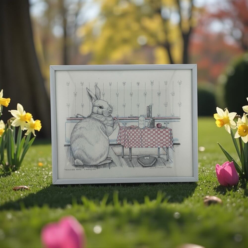 Susan B. Rupp "Thinning Hare" Rabbit Print 1992 #72/950 Framed 8"x 10" Signed